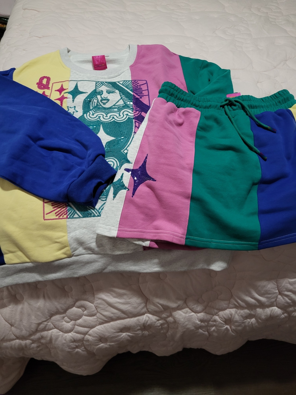 Queen Of Sparkles Colorblock Graphic Sweatshirt & Skort Set - Multicolor
